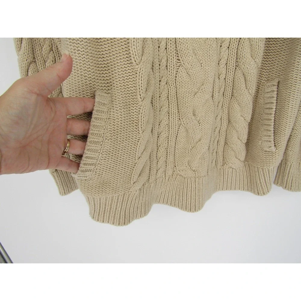 LL Bean Cable Knit Sweater XL Beige Cowl Neck Cabin Gorpcore Preppy Classy Cozy